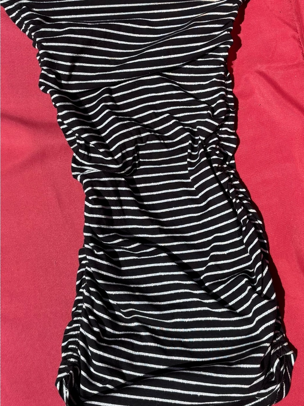 Vintage Y2K Guess Black and Glitter Striped TubeTop Bodycon Ruched Dress